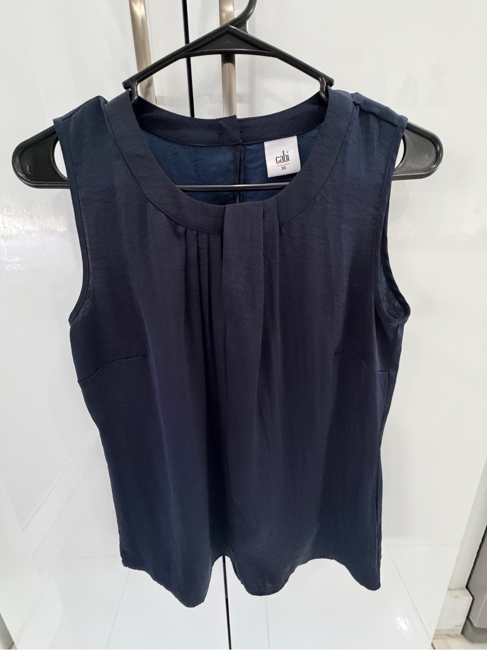 CAbi Navy Pleated Sleeveless Shell